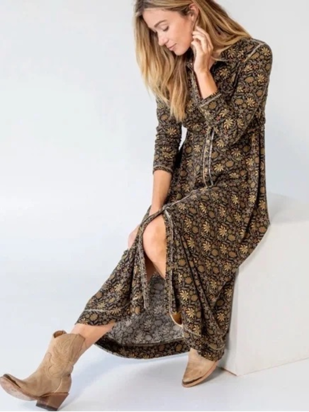 NATURAL LIFE Olive Floral Button-Front Maxi Dress - Picture 2 of 6